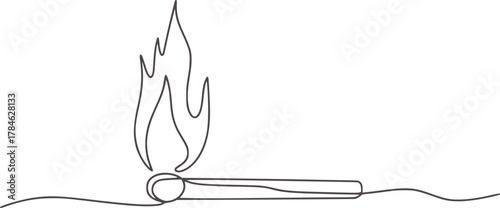 Burning match flame simple line art fire light