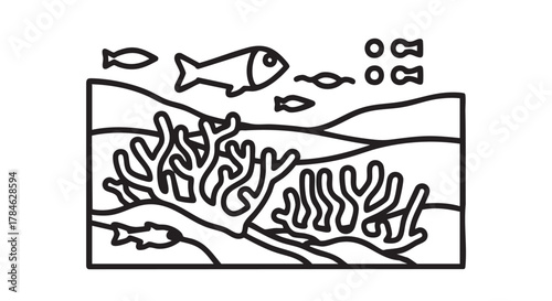 coral reef marine ecosystem outline icon vector
