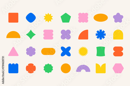 Abstract geometric shapes. Groovy stickers 70s 80s pop art style, retro funky geometry figures, Y2K organic badges for poster logo design. Vector isolated set