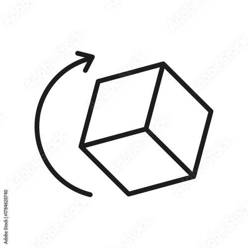 Rendering, 3d render, 3d object, 3d rotation, 3d modelling, geometric, dimension outline icon. 3d cube line icon. Cube Reload Line Icon. 3D Object, Module Bundler Icon.