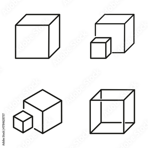 Abstract vector illustration of stacked cubes. Futuristic Qubit Cubes Vector for Quantum Computing Concepts. Sugar cubes icon ‍set vector. Box icon set in line style. Vector illustration