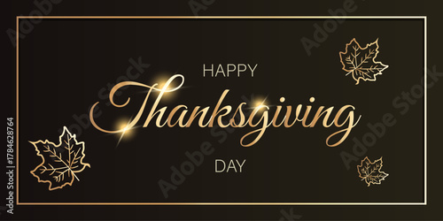 Happy Thanksgiving day banner with golden maple leaves. Vector illustration