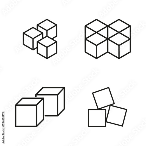 Abstract vector illustration of stacked cubes. Futuristic Qubit Cubes Vector for Quantum Computing Concepts. Sugar cubes icon ‍set vector. Box icon set in line style. Vector illustration
