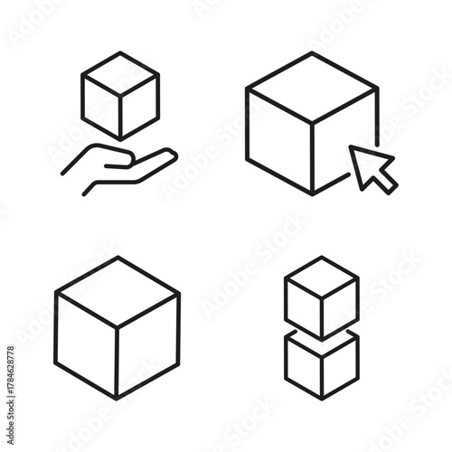 Abstract vector illustration of stacked cubes. Futuristic Qubit Cubes Vector for Quantum Computing Concepts. Sugar cubes icon ‍set vector. Box icon set in line style. Vector illustration