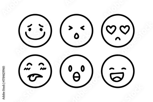 Black outline of a smiling face with rosy cheeks emoji