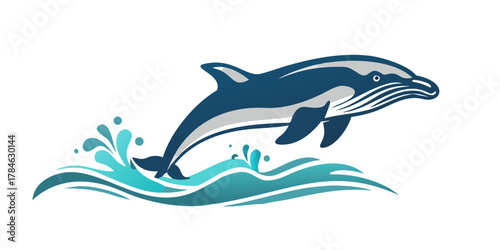 Blue whale breaching stylized vector on white background