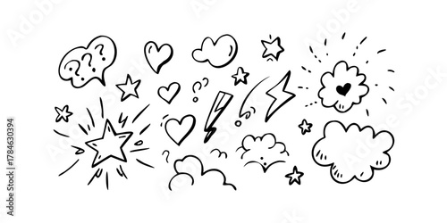 Cartoon style vector set of hand drawn comic doodles