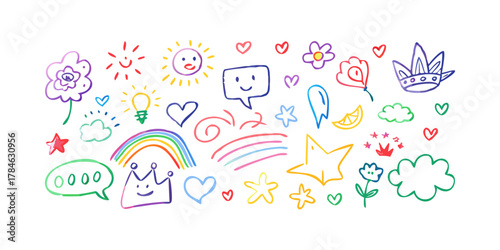 Colorful doodle elements with childlike sketch style