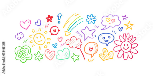 Colorful doodle icons with transparent background children