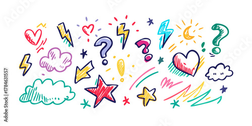 Colorful Hand Drawn Doodle Elements on White Background 6