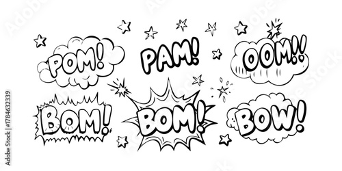 Comic book style explosion and sound effect elements