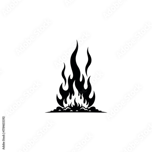 Black fire flame silhouette vector icon.