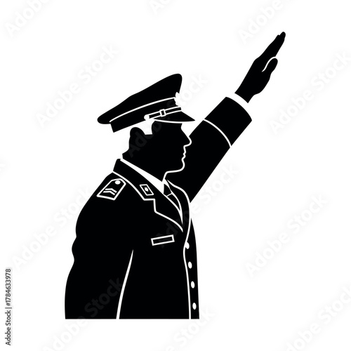 Silhouette of a military officer performing a salute.