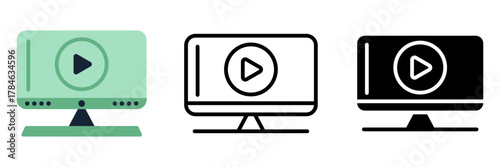 Video play on monitor screen isolated vector illustration