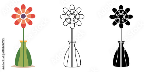 Elegant vase with blooming flowers isolated vector illustration