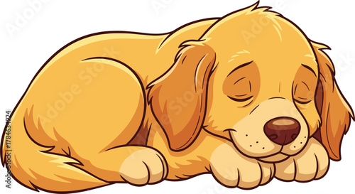 Sleeping golden puppy, cute dog illustration, peaceful pet art, cozy animal cartoon, adorable canine drawing, tranquil nap scene, warm fur