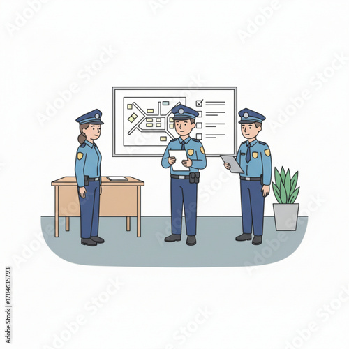 A group of police officers having a briefing in the office.