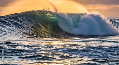 Fototapeta Naklejka Na Ścianę i Meble -  Large ocean wave at sunset/sunrise