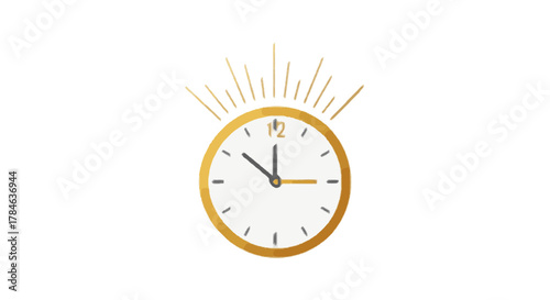 A radiant golden clock icon symbolizing an important deadline, punctuality, and efficient time management. Minimalist flat vector illustration isolated on white