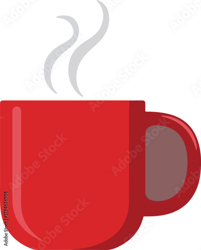 Red coffee mug vector illustration with steam rising from a hot beverage for breakfast or break time