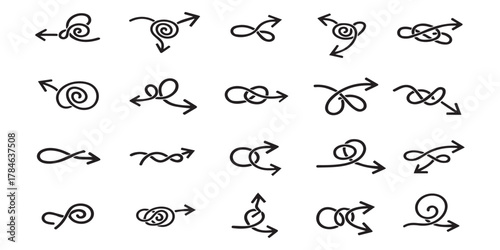 Vector many different twisted line arrow element set