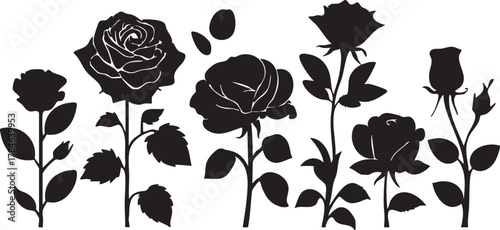 Rose flower vector silhouette: floral design elements for crafts and graphics eps