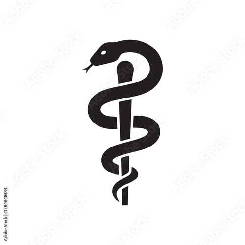 Vector Rod of aesculapius or asclepius black First aid snake symbol