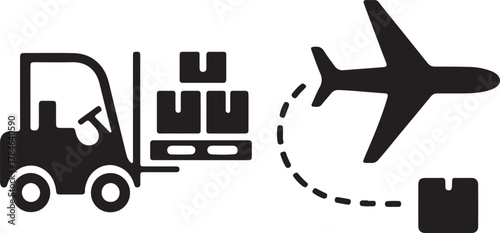 Forklift moving pallet with boxes vector, warehouse logistics transport and material handling concept design.