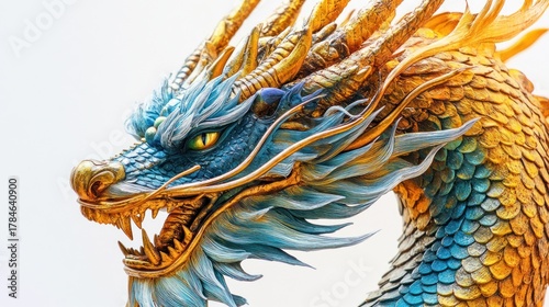 Majestic Golden and Blue Dragon Sculpture