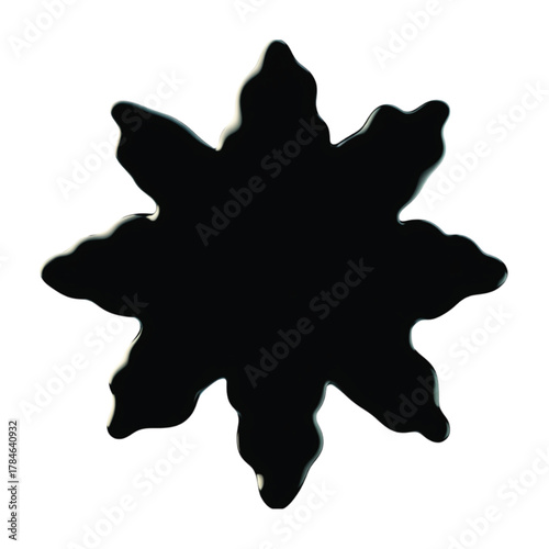 Black eight-pointed irregular star shape resembling an inkblot or melted abstract design on white background.
