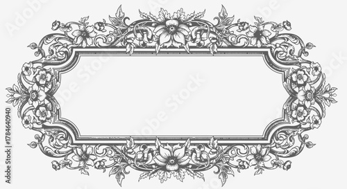 Luxurious highly ornate rectangular frame in baroque style with intricate floral and scrollwork details, ideal for elegant labels or certificates on an isolated white background.