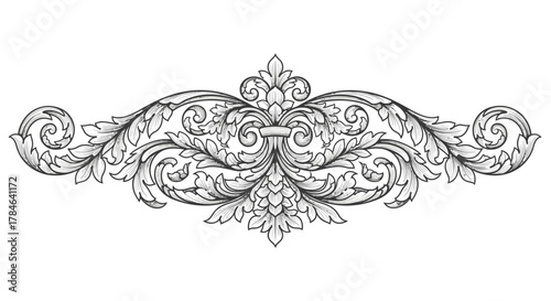 Elaborate Grand Horizontal Border with Ornate Floral and Leaf Ornamentation on an Isolated White Background