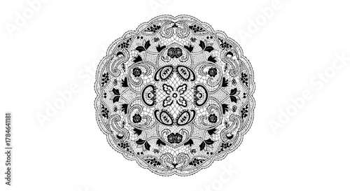 Intricate Detailed Mandala with Concentric Circles and Floral Patterns on an Isolated White Background