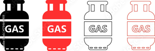 Four stylized gas cylinders in black red and outline styles