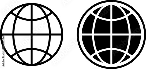 Two globe icons one outlined and one filled