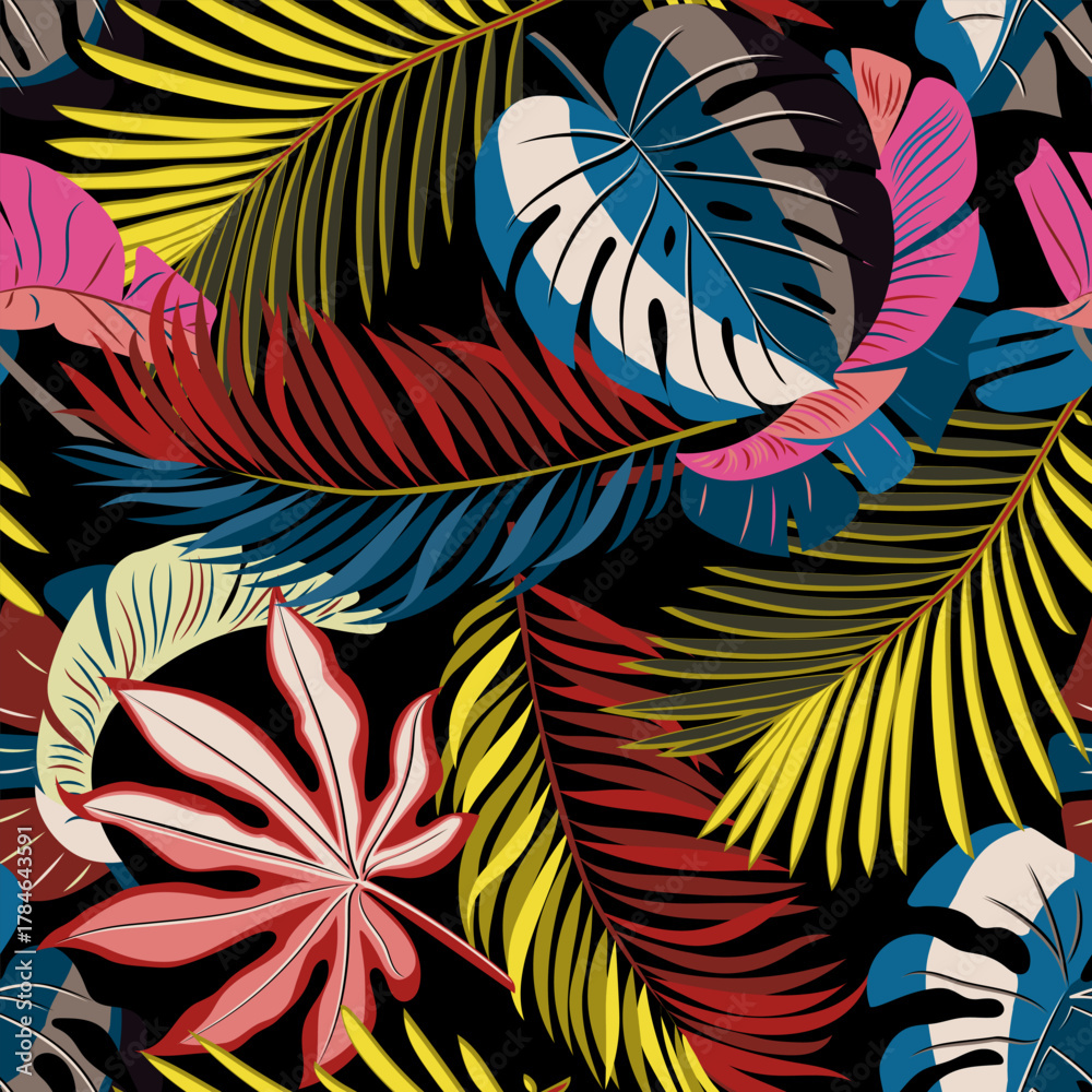 Obraz premium Vintage tropic pattern design. Cool floral wallpaper. Vector