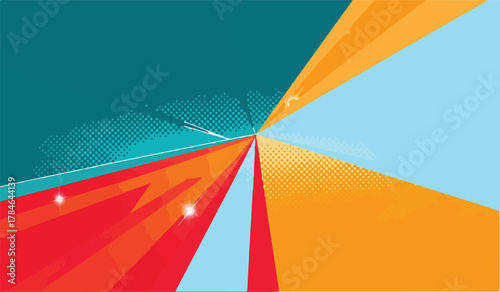 Abstract Geometric Burst Teal Orange Red Light Blue