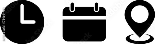 Time date and location icons for planning and navigation