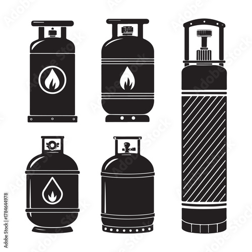 Gas Cylinder Icons silhouette Black & White Vector Set (1).eps