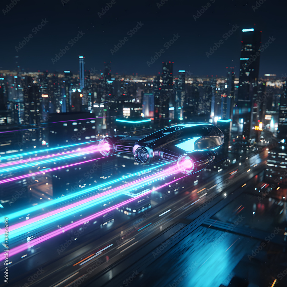 Obraz premium Futuristic 3D Drone Flying with Light Trails