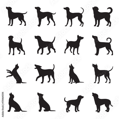 Cute puppy dog silhouettes vector icon set