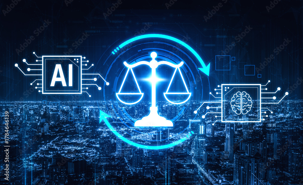 Fototapeta premium AI is transforming society, raising important ethics questions. Ethics in AI design ensures fairness. AI ethics promote responsible decision. Balancing AI power with strong ethics is essential. Spline