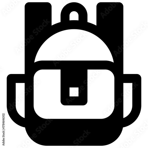 Backpacking. Outlined stroke vector icon with black-filled details.
