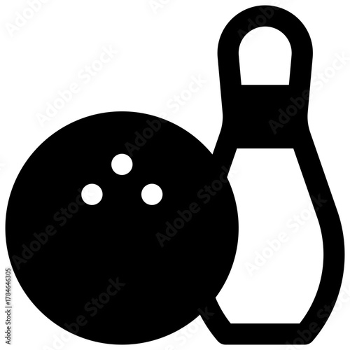Bowling. Outlined stroke vector icon with black-filled details.