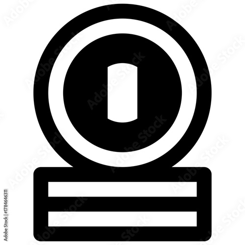 Coin collecting. Outlined stroke vector icon with black-filled details.