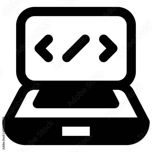 Coding. Outlined stroke vector icon with black-filled details.