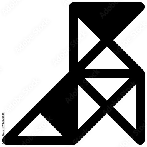 Origami. Outlined stroke vector icon with black-filled details.