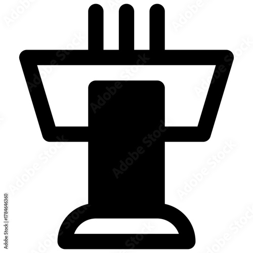 Public speaking club. Outlined stroke vector icon with black-filled details.