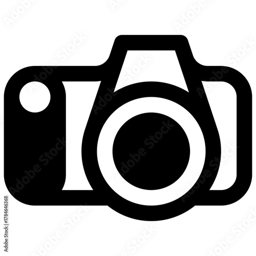 Photography. Outlined stroke vector icon with black-filled details.