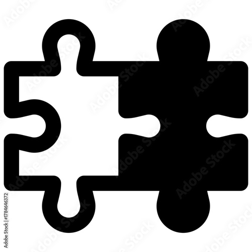 Puzzle solving. Outlined stroke vector icon with black-filled details.